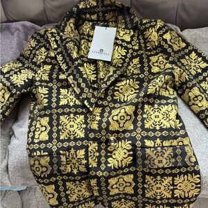 Lex Breezy Black and Gold Patterned Blazer